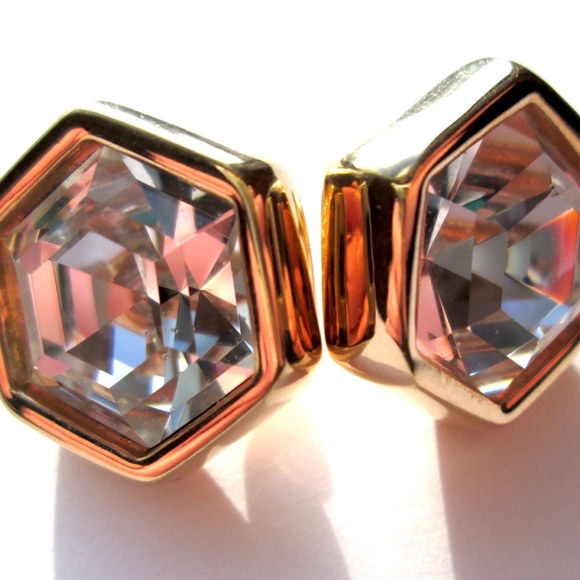 ✨Vintage SAL S.A.L. Swarovski America Limited Hexagonal Stud Earrings Crystal - Picture 8 of 14